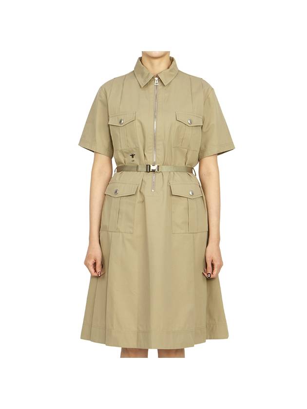 Belt Cotton Gabardine Midi Dress Beige Dior