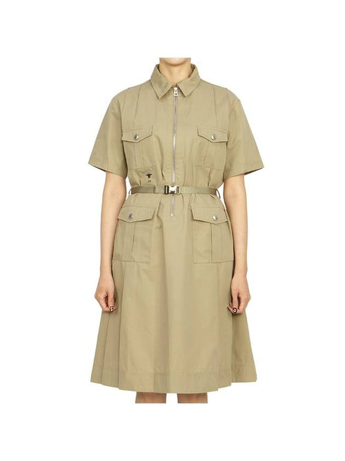 Belt Cotton Gabardine Midi Dress Beige Dior
