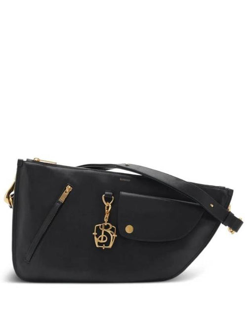 Burberry Shield Twin Leather Shoulder Bag Black