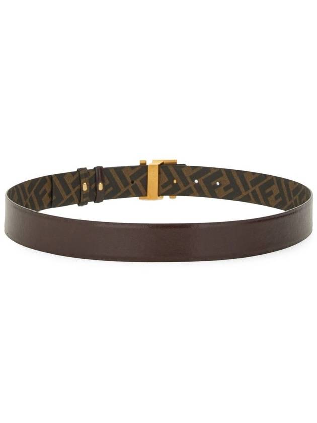 Fendi FF Square Buckle Reversible Leather Canvas Belt Brown