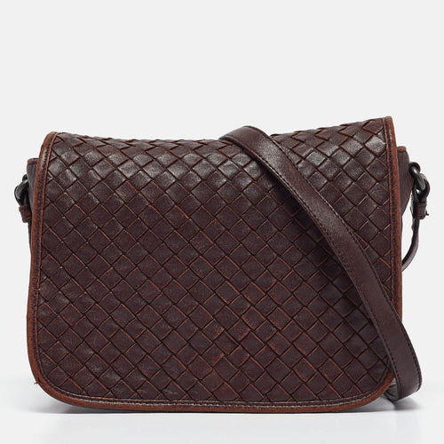 Bottega Veneta Burgundy Intrecciato Leather Flap Crossbody Bag