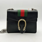 GUCCI Calfskin Web Mini Dionysus Shoulder Bag Black 2504201807