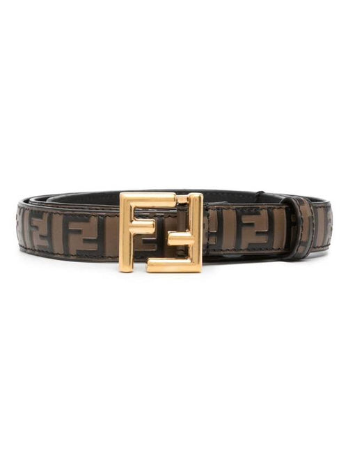 Fendi FF Square Stud Buckle Leather Belt Brown
