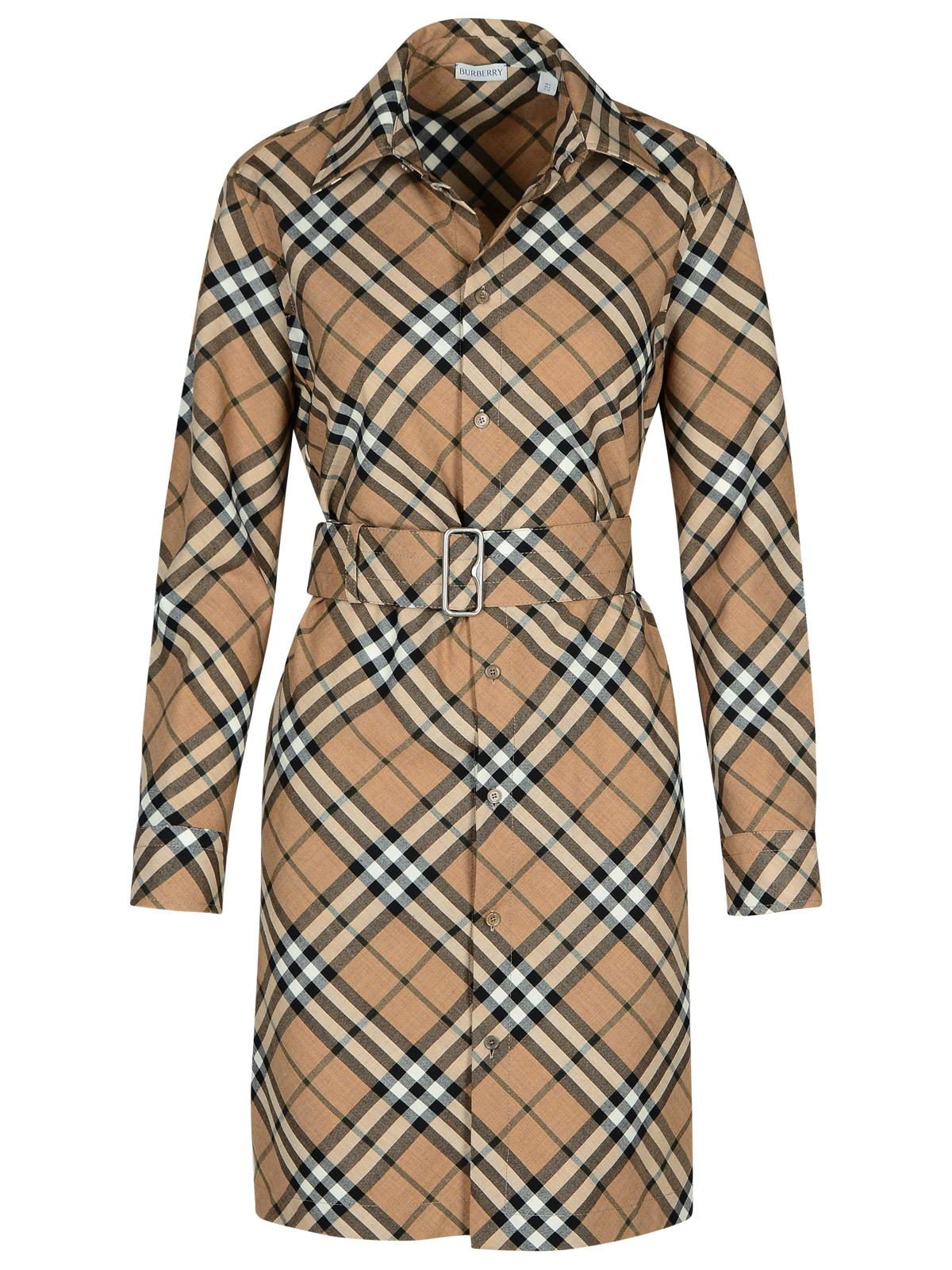 Burberry 'Check' Dress In Beige Wool Blend Women