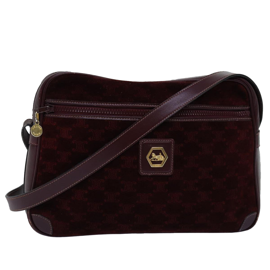 CELINE Macadam Canvas Shoulder Bag Bordeaux  77323