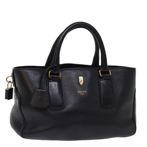 CELINE Hand Bag Leather Black  77383