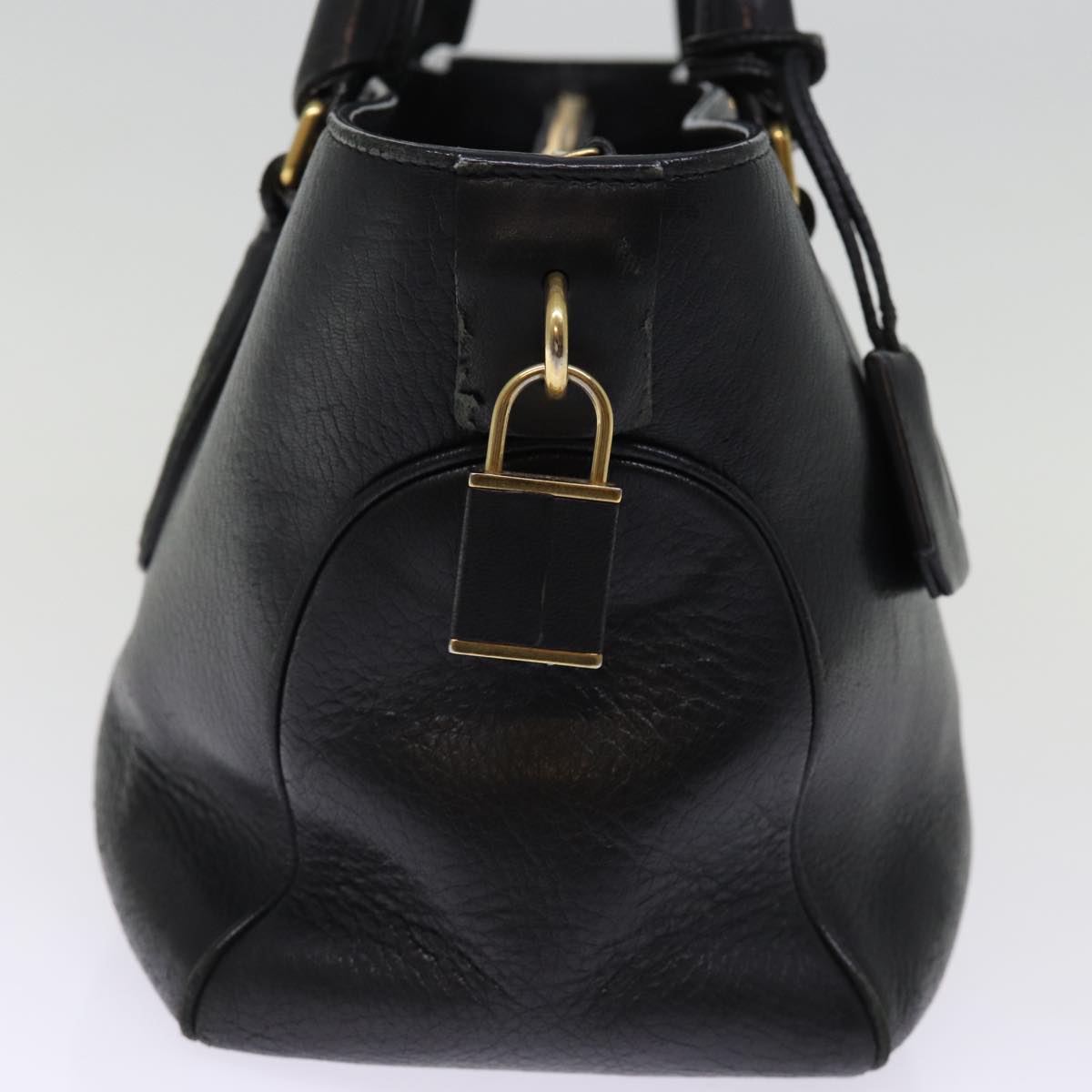 CELINE Hand Bag Leather Black  77383