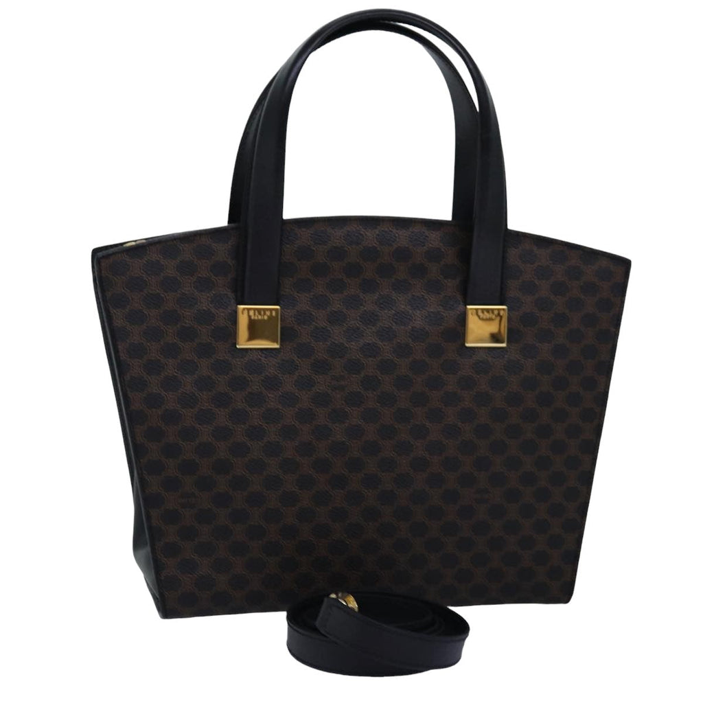 CELINE Macadam Canvas Hand Bag PVC 2way Black  77386