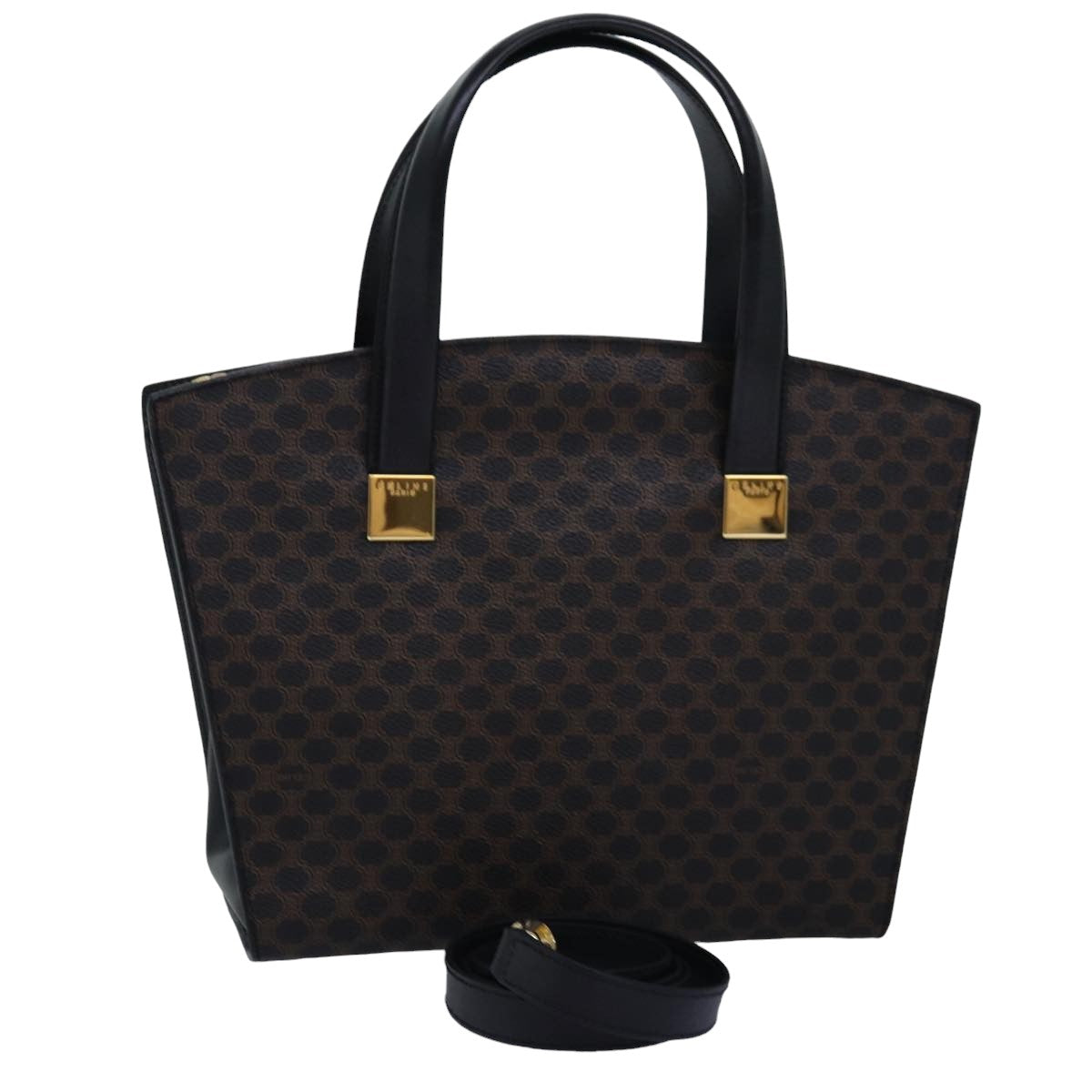 CELINE Macadam Canvas Hand Bag PVC 2way Black  77386