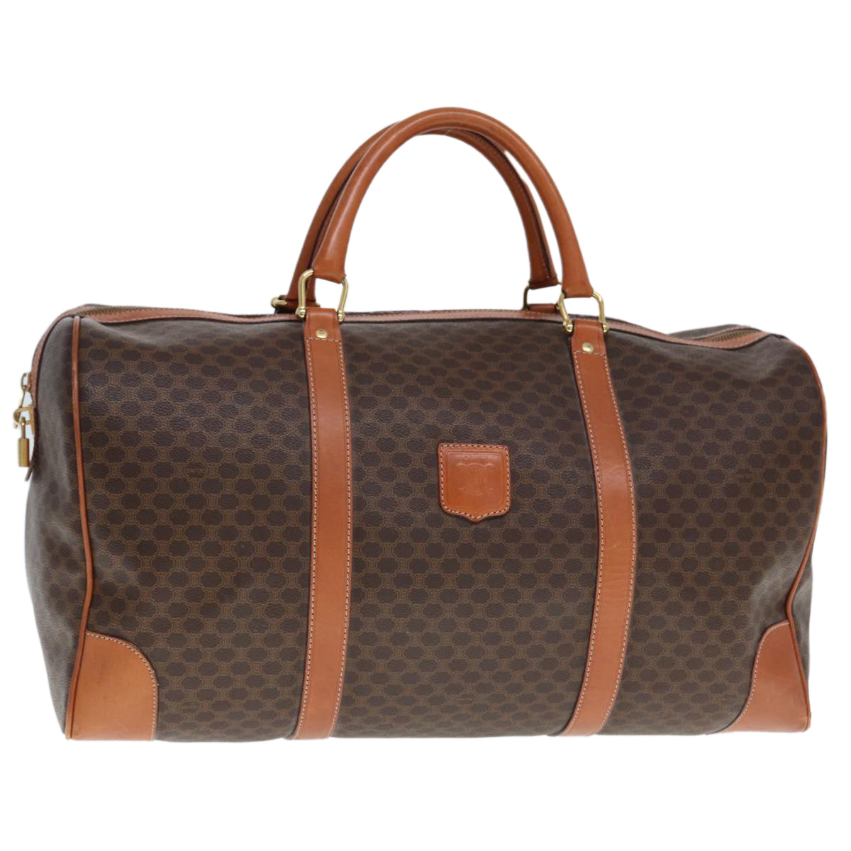 CELINE Macadam Canvas Boston Bag PVC Leather Brown  77390