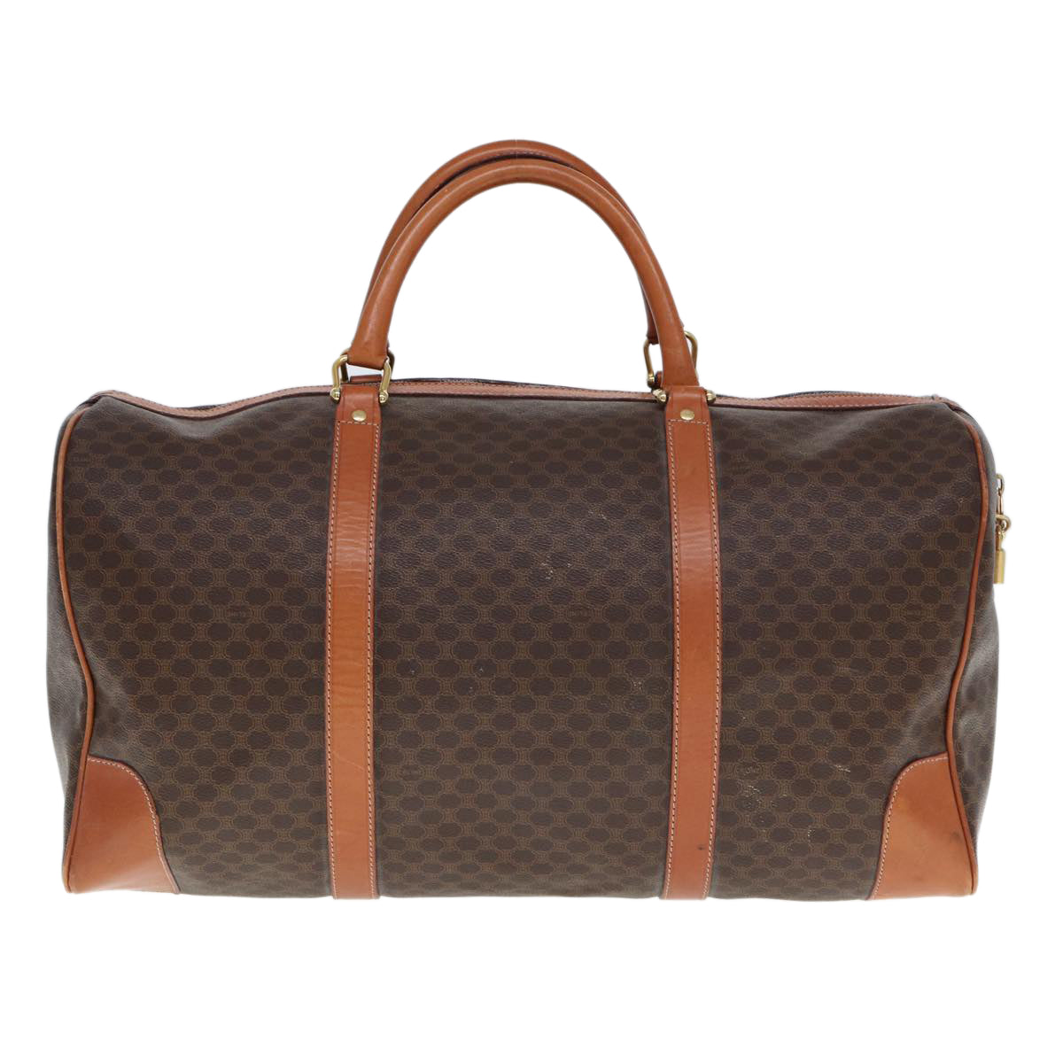 CELINE Macadam Canvas Boston Bag PVC Leather Brown  77390