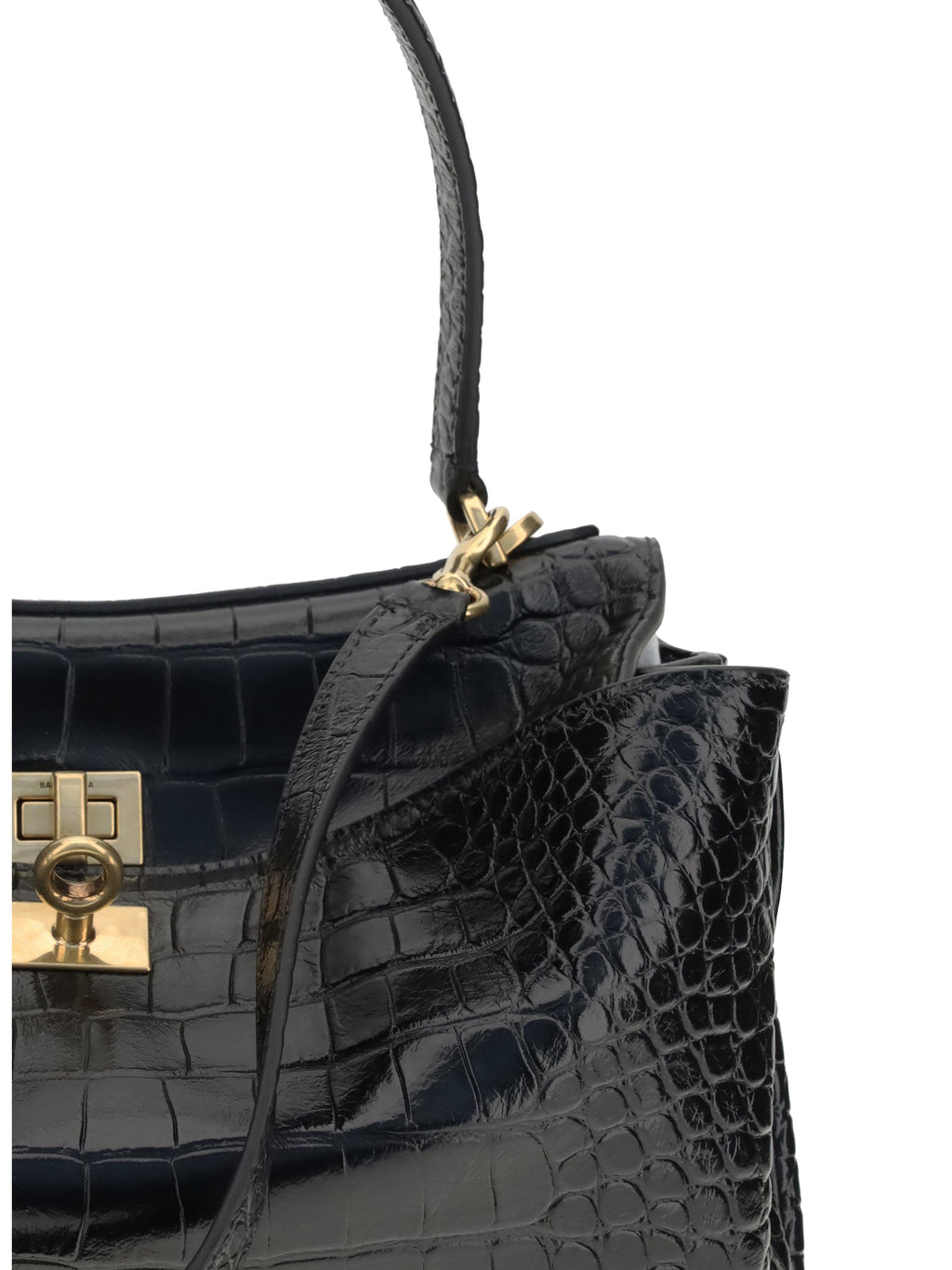 Balenciaga Women Rodeo Shoulder Bag In Crocodile-Print Leather