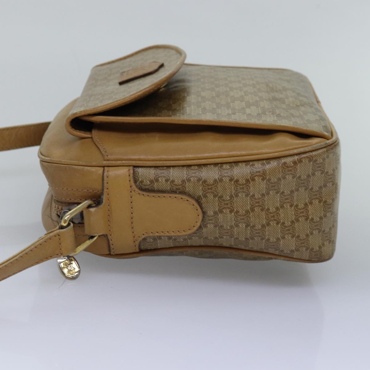 CELINE Macadam Canvas Shoulder Bag Beige Auth 77454