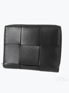 Bottega Veneta Intrecciato Zipper Around Half Wallet Black