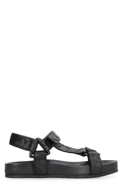 BOTTEGA VENETA Woven Leather Sandals with Velcro Strap