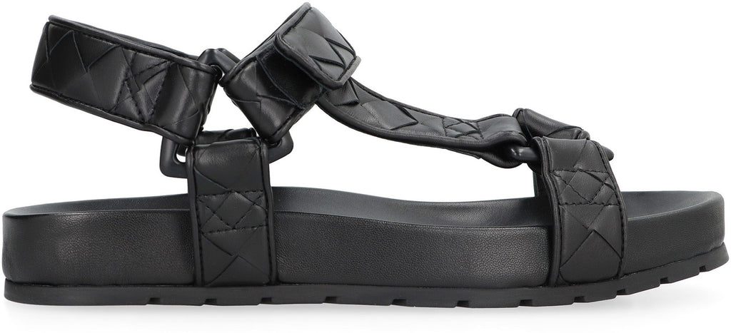 BOTTEGA VENETA Woven Leather Sandals with Velcro Strap