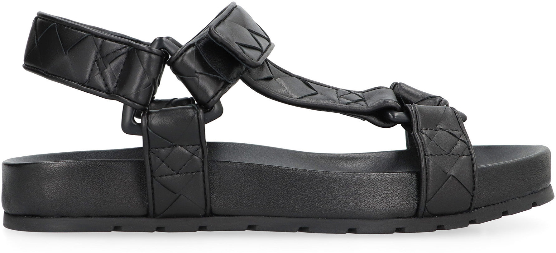 BOTTEGA VENETA Woven Leather Sandals with Velcro Strap