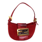 FENDI Mini Croissant Hand Bag Suede Red77631