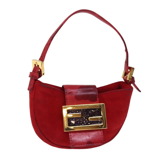 FENDI Mini Croissant Hand Bag Suede Red77631