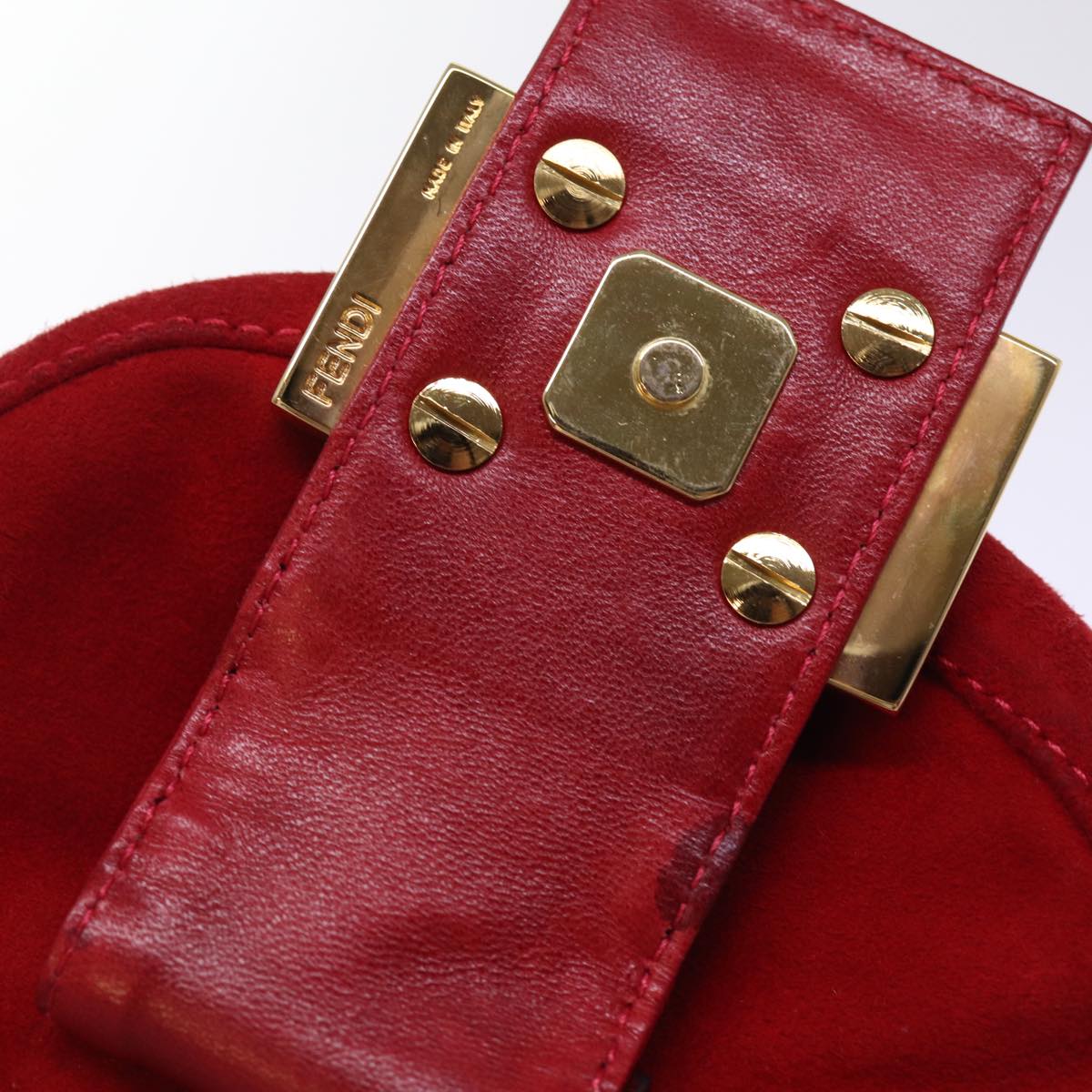 FENDI Mini Croissant Hand Bag Suede Red77631