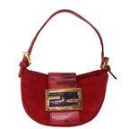 FENDI Mini Croissant Hand Bag Suede Red77631