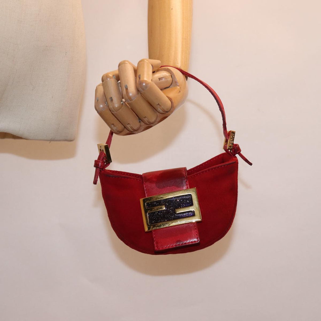 FENDI Mini Croissant Hand Bag Suede Red77631