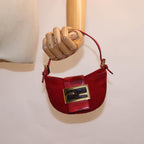 FENDI Mini Croissant Hand Bag Suede Red77631