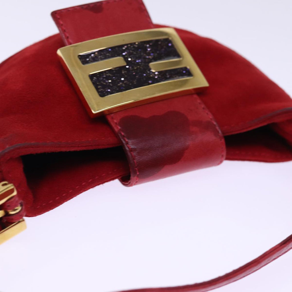 FENDI Mini Croissant Hand Bag Suede Red77631