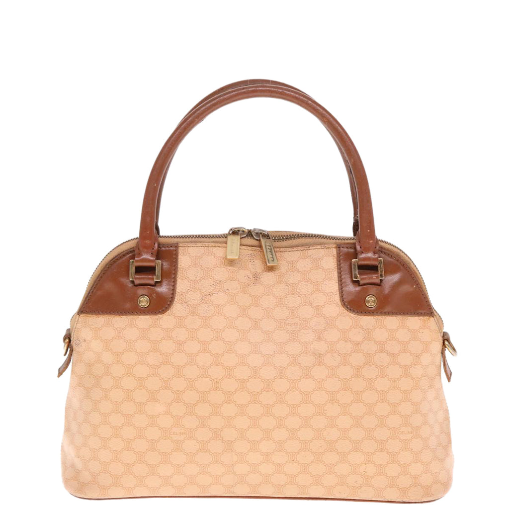 CELINE Macadam Canvas Hand Bag PVC Leather Beige Auth 77645