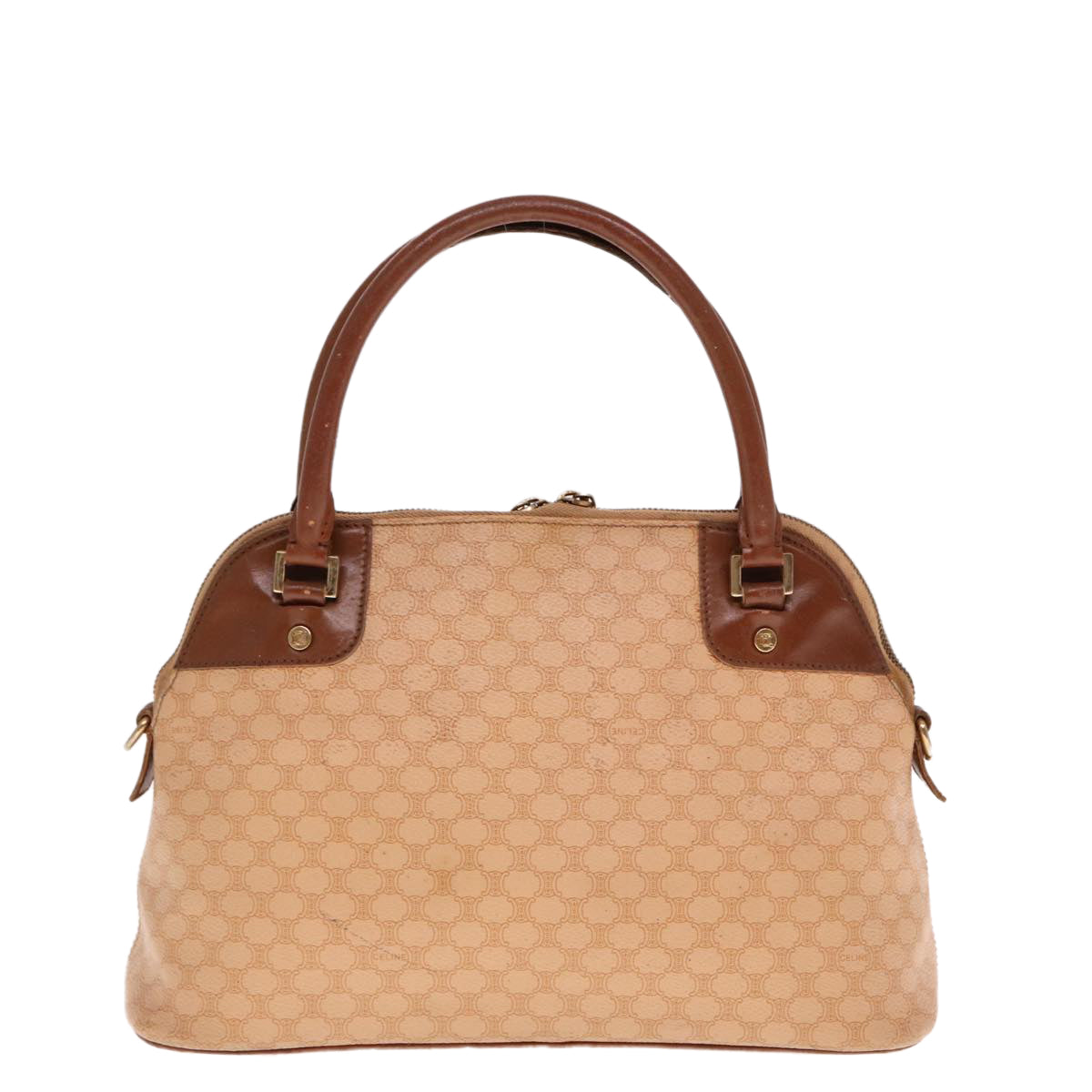 CELINE Macadam Canvas Hand Bag PVC Leather Beige Auth 77645