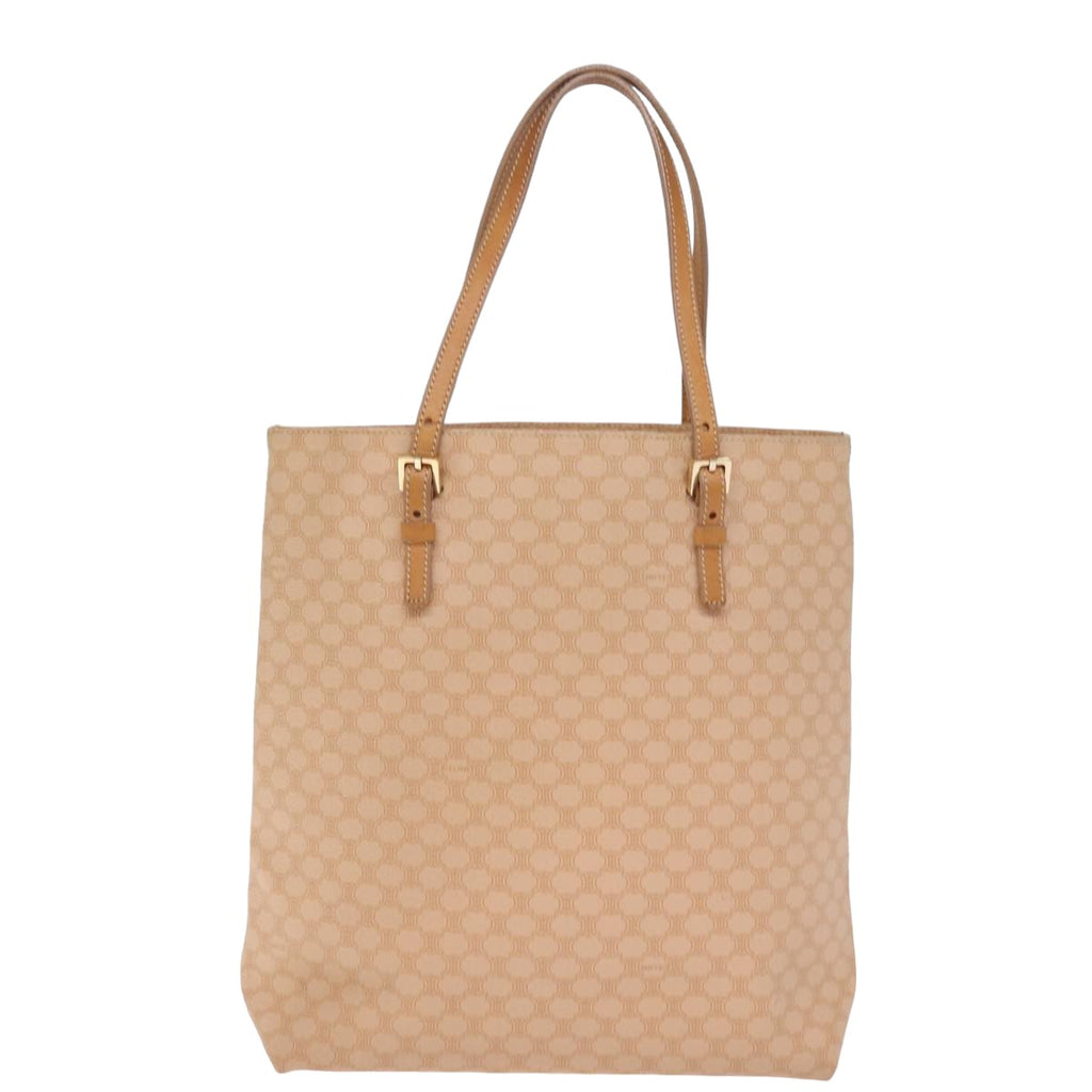 CELINE Macadam Canvas Tote Bag PVC Leather Beige Auth 77647