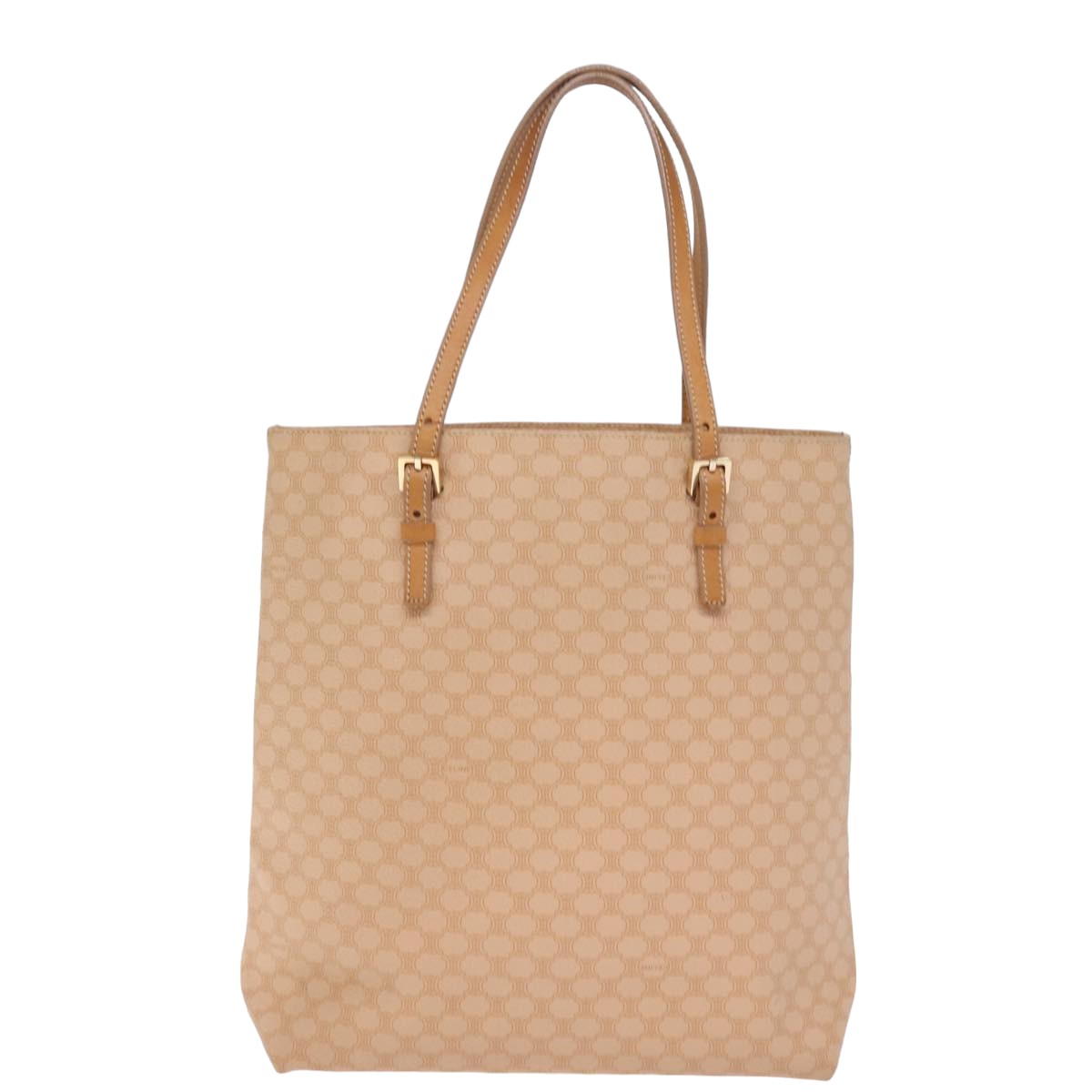 CELINE Macadam Canvas Tote Bag PVC Leather Beige Auth 77647