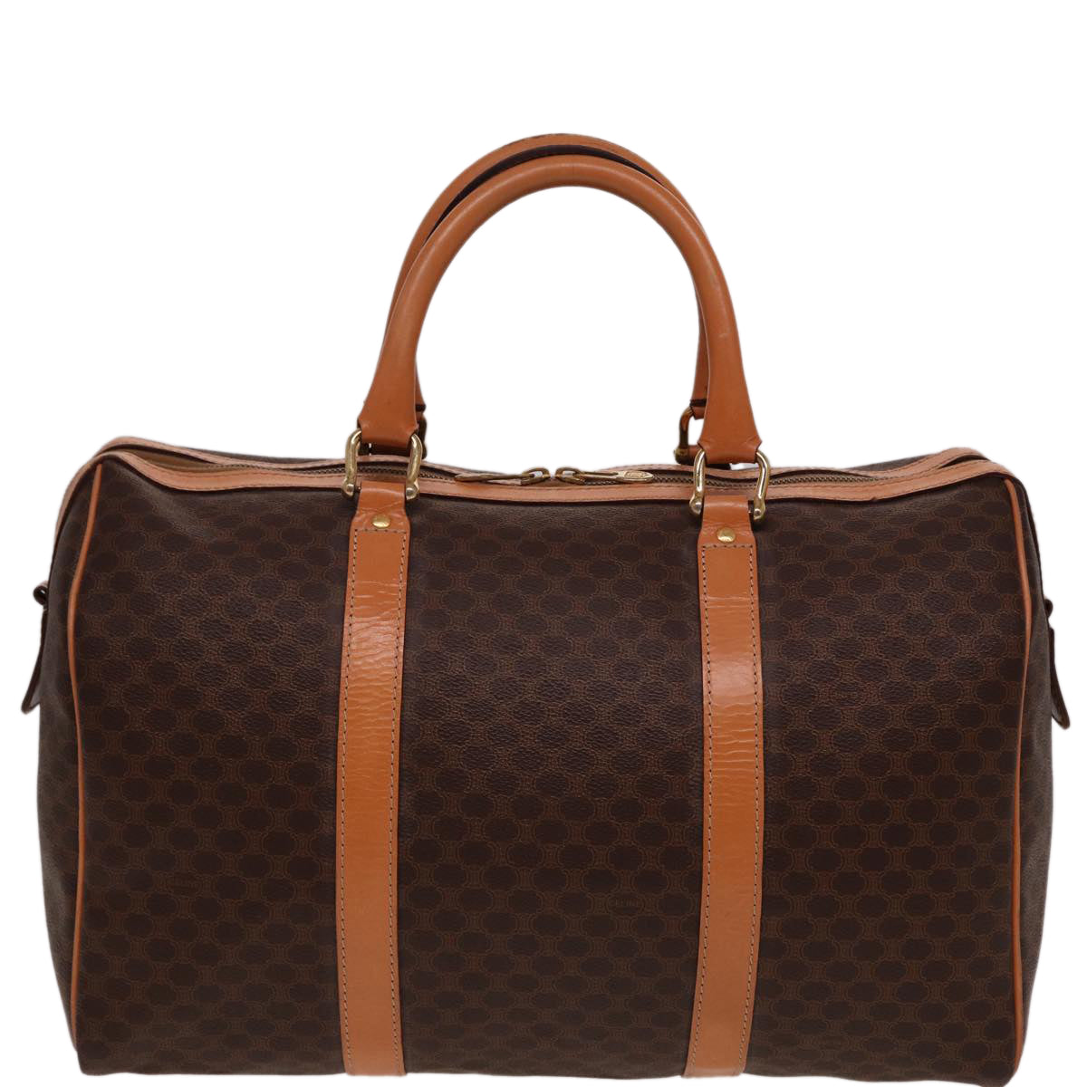 CELINE Macadam Canvas Boston Bag PVC Leather Brown  77648