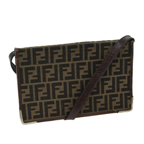 FENDI Zucca Canvas Shoulder Bag Brown Black77742