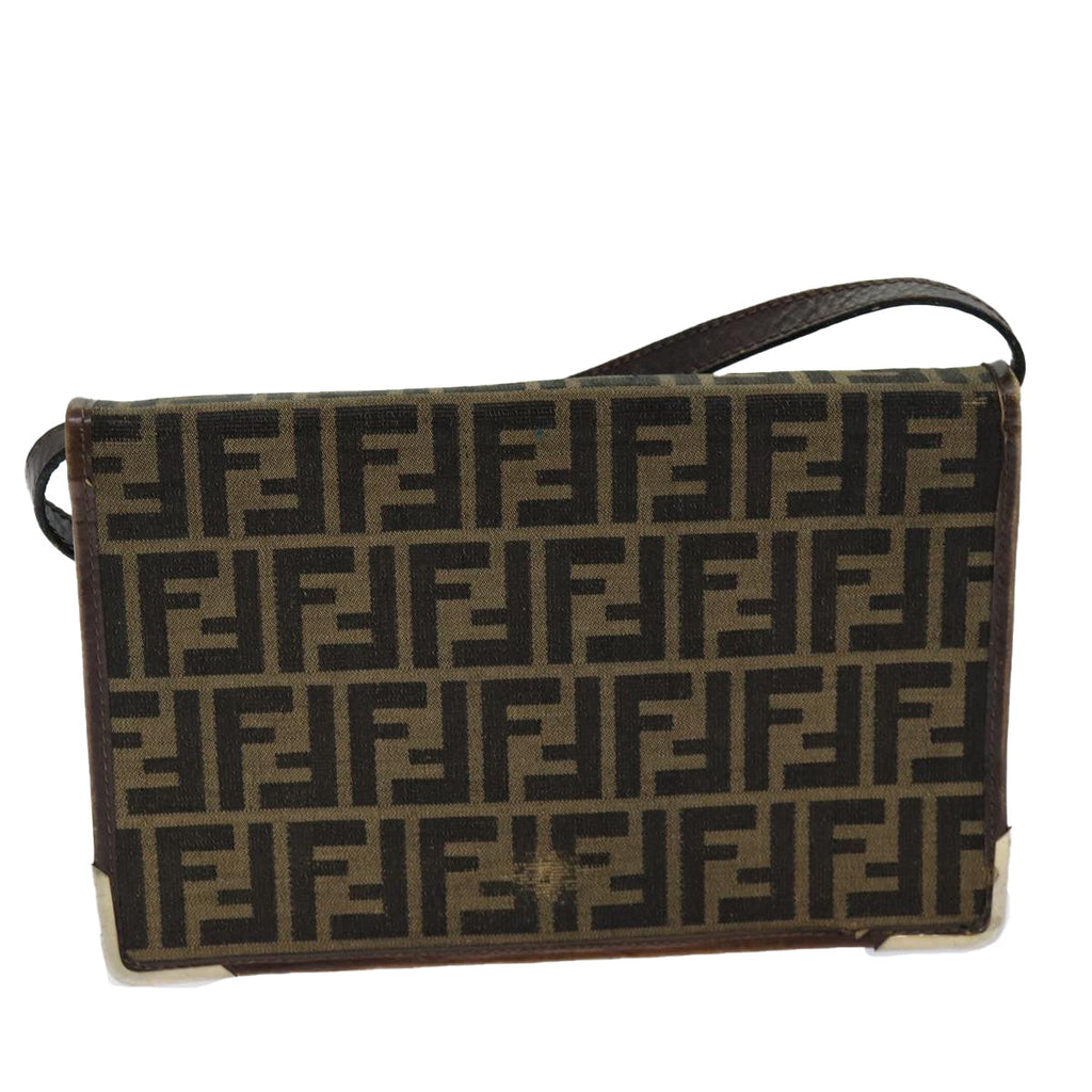 FENDI Zucca Canvas Shoulder Bag Brown Black77742