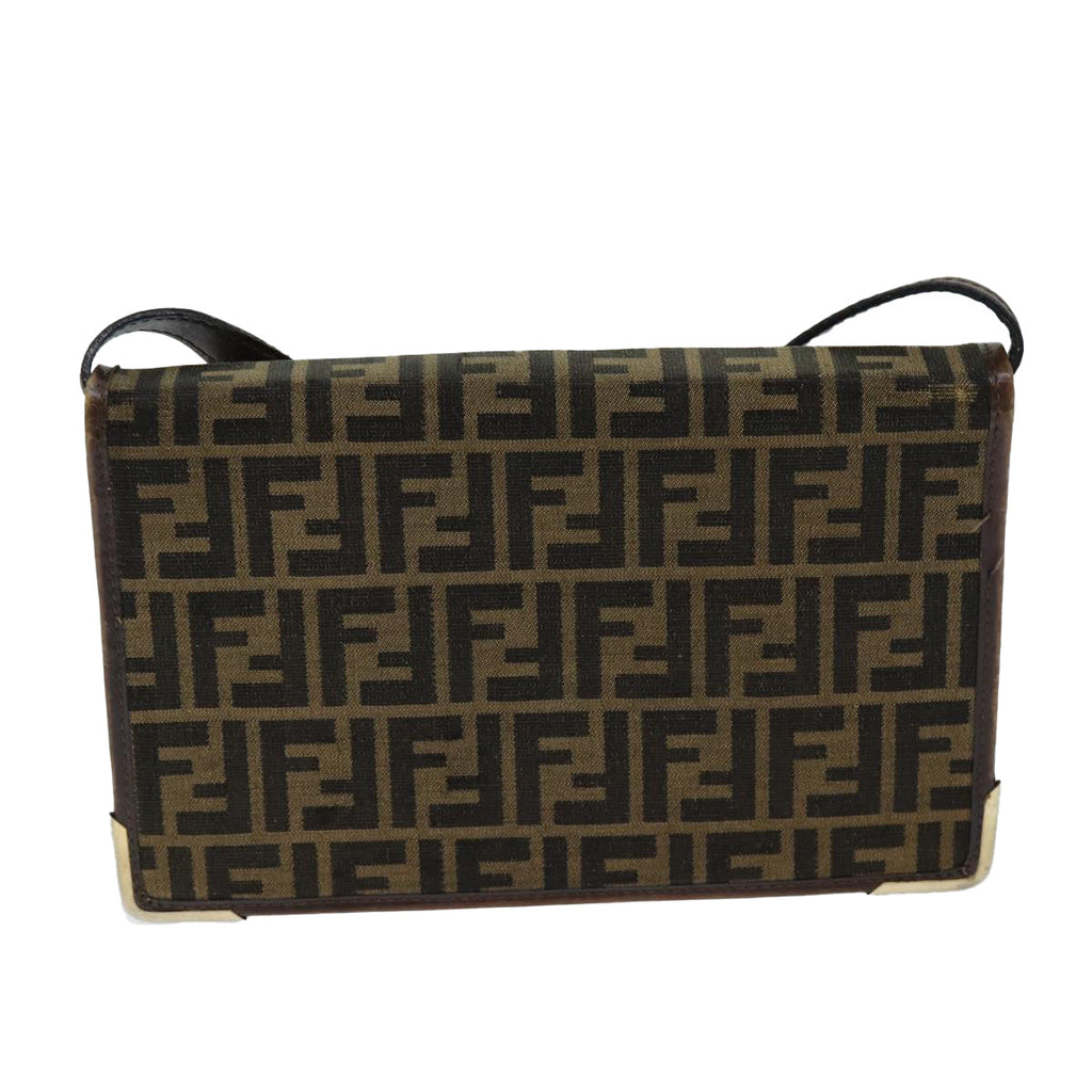 FENDI Zucca Canvas Shoulder Bag Brown Black77742