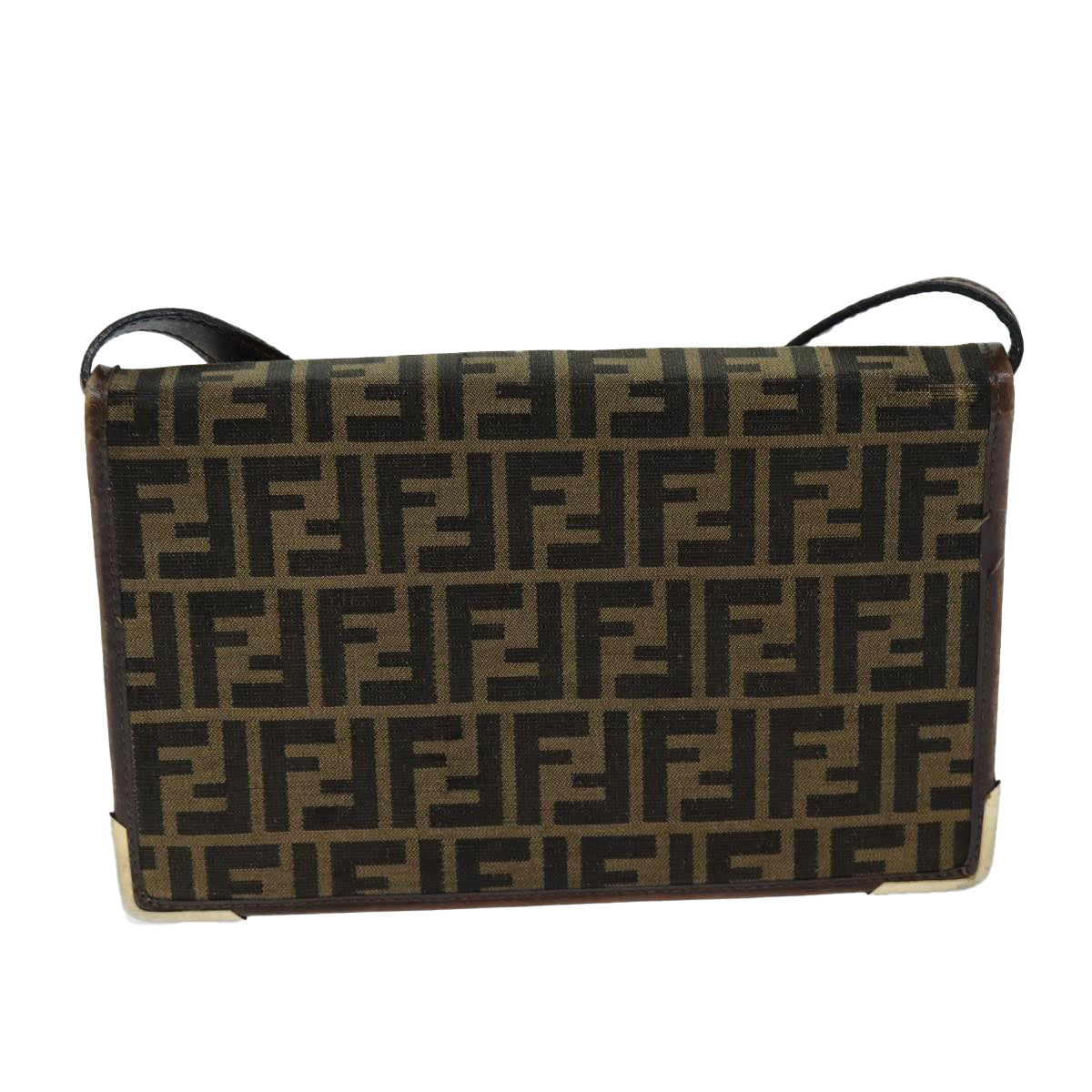 FENDI Zucca Canvas Shoulder Bag Brown Black77742