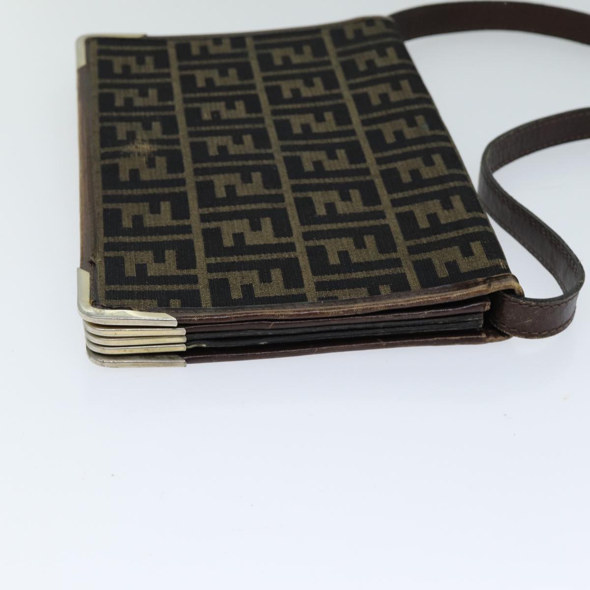 FENDI Zucca Canvas Shoulder Bag Brown Black77742