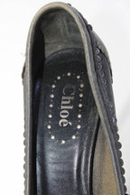 Chloe Womens Stiletto Round Toe Scalloped Pumps Black Leather