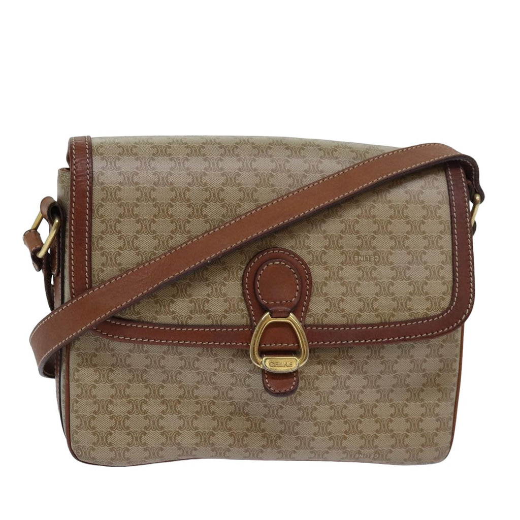 CELINE Macadam Canvas Shoulder Bag PVC Leather Beige  77809