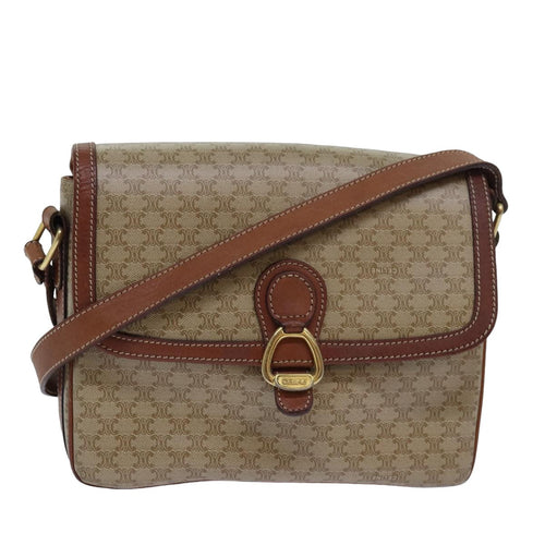 CELINE Macadam Canvas Shoulder Bag PVC Leather Beige  77809
