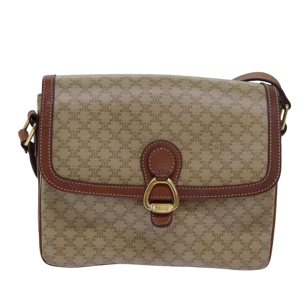 CELINE Macadam Canvas Shoulder Bag PVC Leather Beige  77809