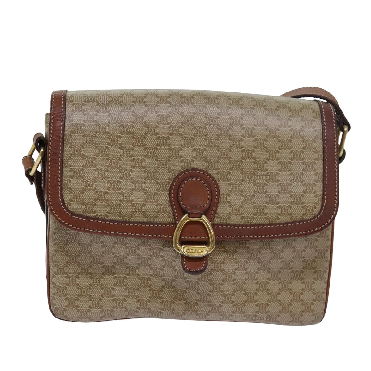 CELINE Macadam Canvas Shoulder Bag PVC Leather Beige  77809