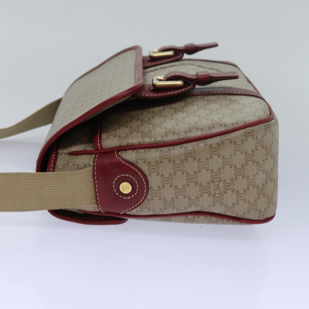 CELINE Macadam Canvas Shoulder Bag PVC Leather Beige Auth 77812