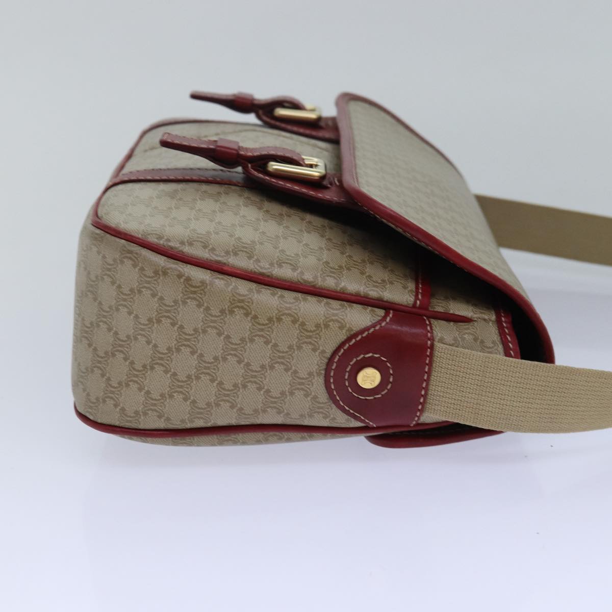 CELINE Macadam Canvas Shoulder Bag PVC Leather Beige Auth 77812