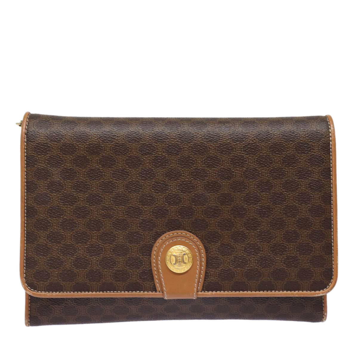 CELINE Shoulder Bag PVC Leather Brown Auth 77814