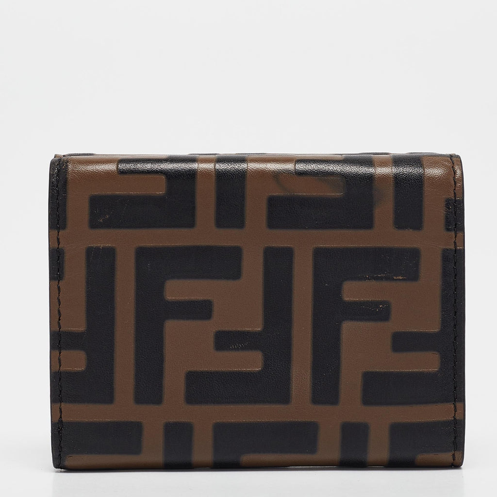Fendi Brown/black Zucca Leather F Is Fendi Trifold Wallet