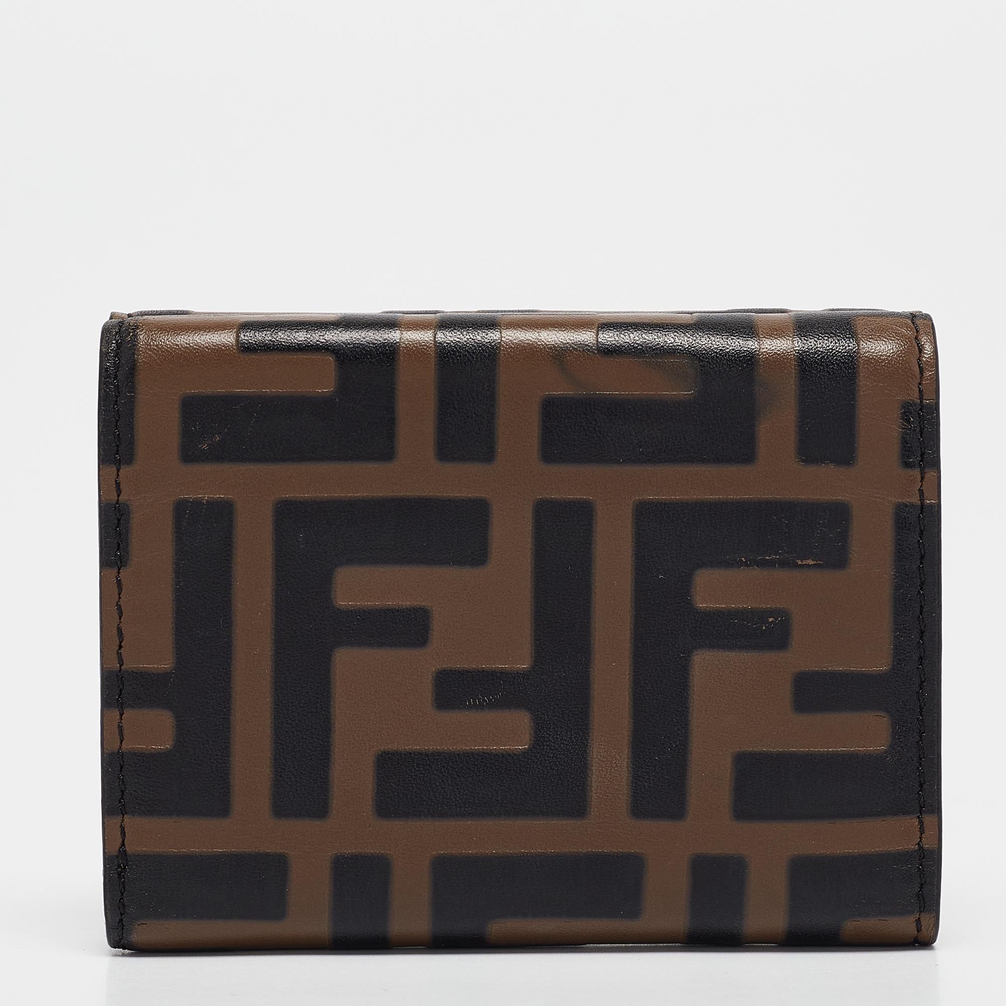 Fendi Brown/black Zucca Leather F Is Fendi Trifold Wallet