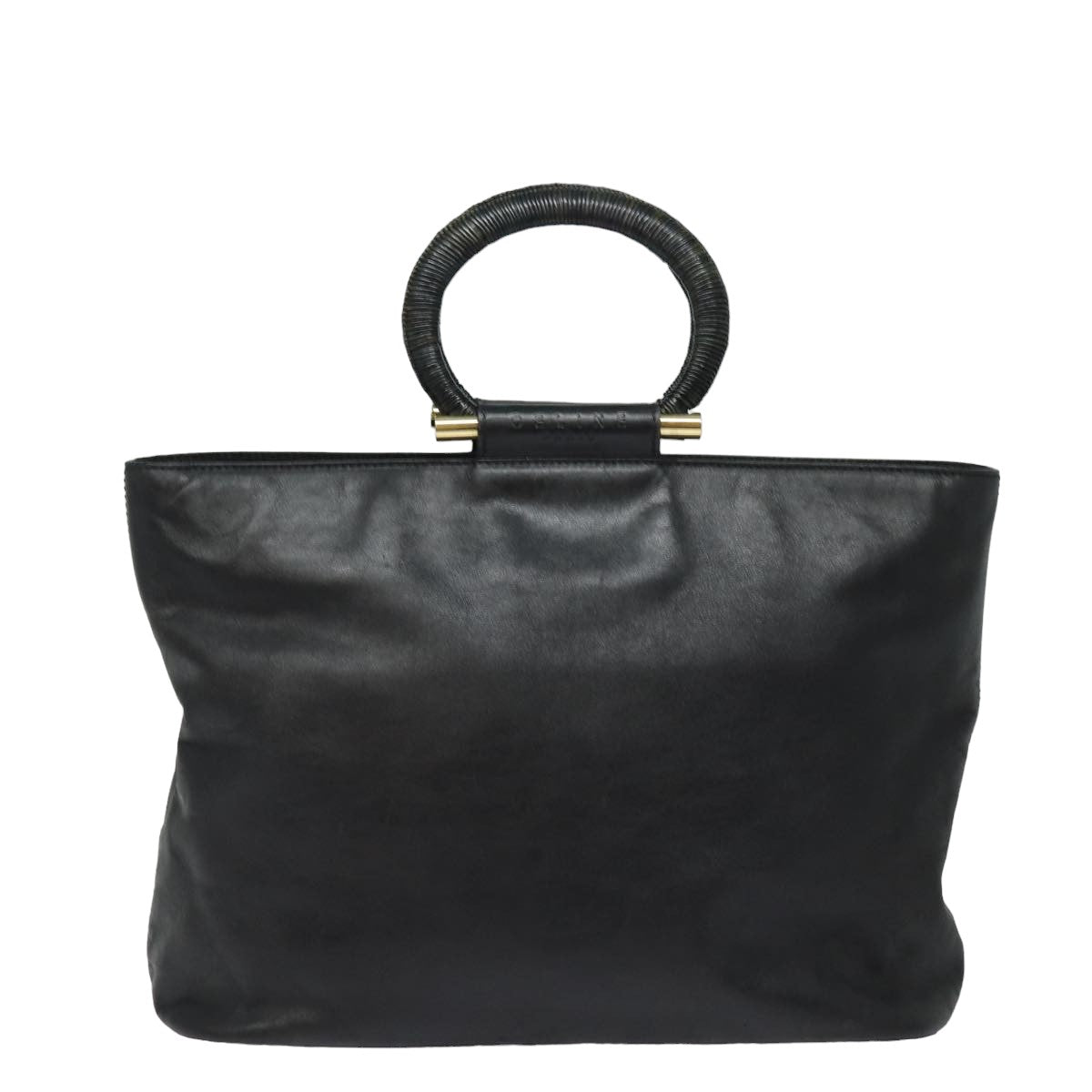 CELINE Hand Bag Leather Black Auth 77841