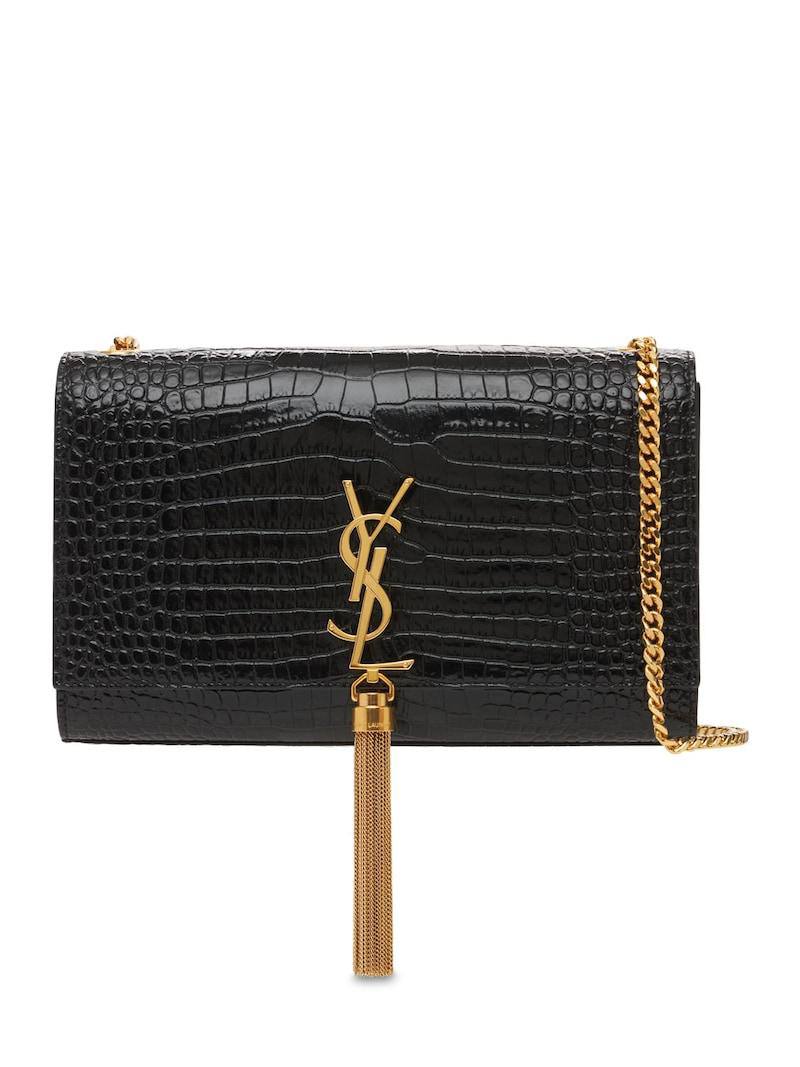Saint Laurent SMALL KATE CROC EMBOSSED LEATHER BAG